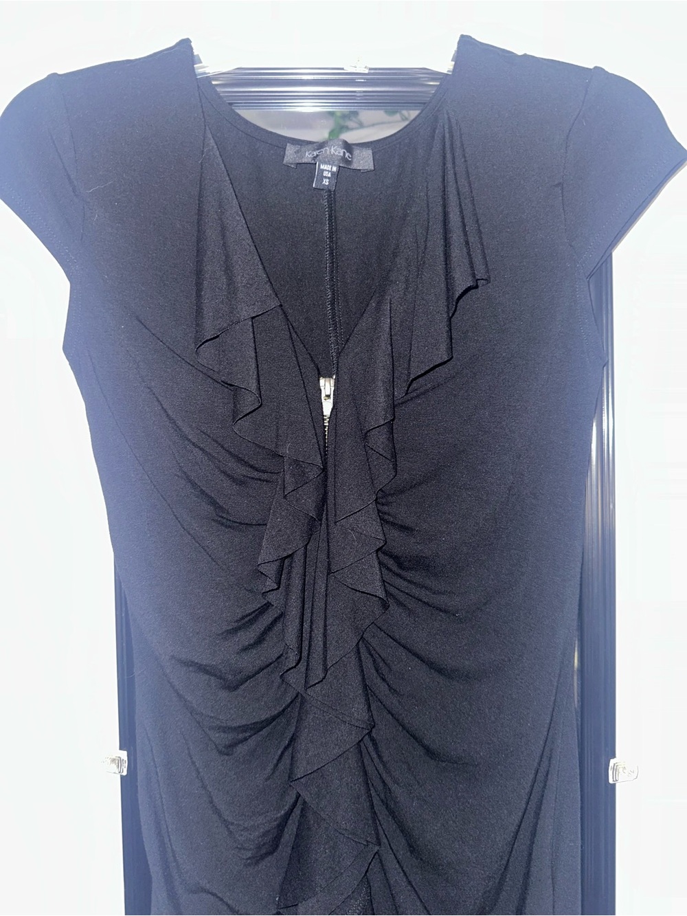 Karen Kane Black Ruffle Ruched Dress